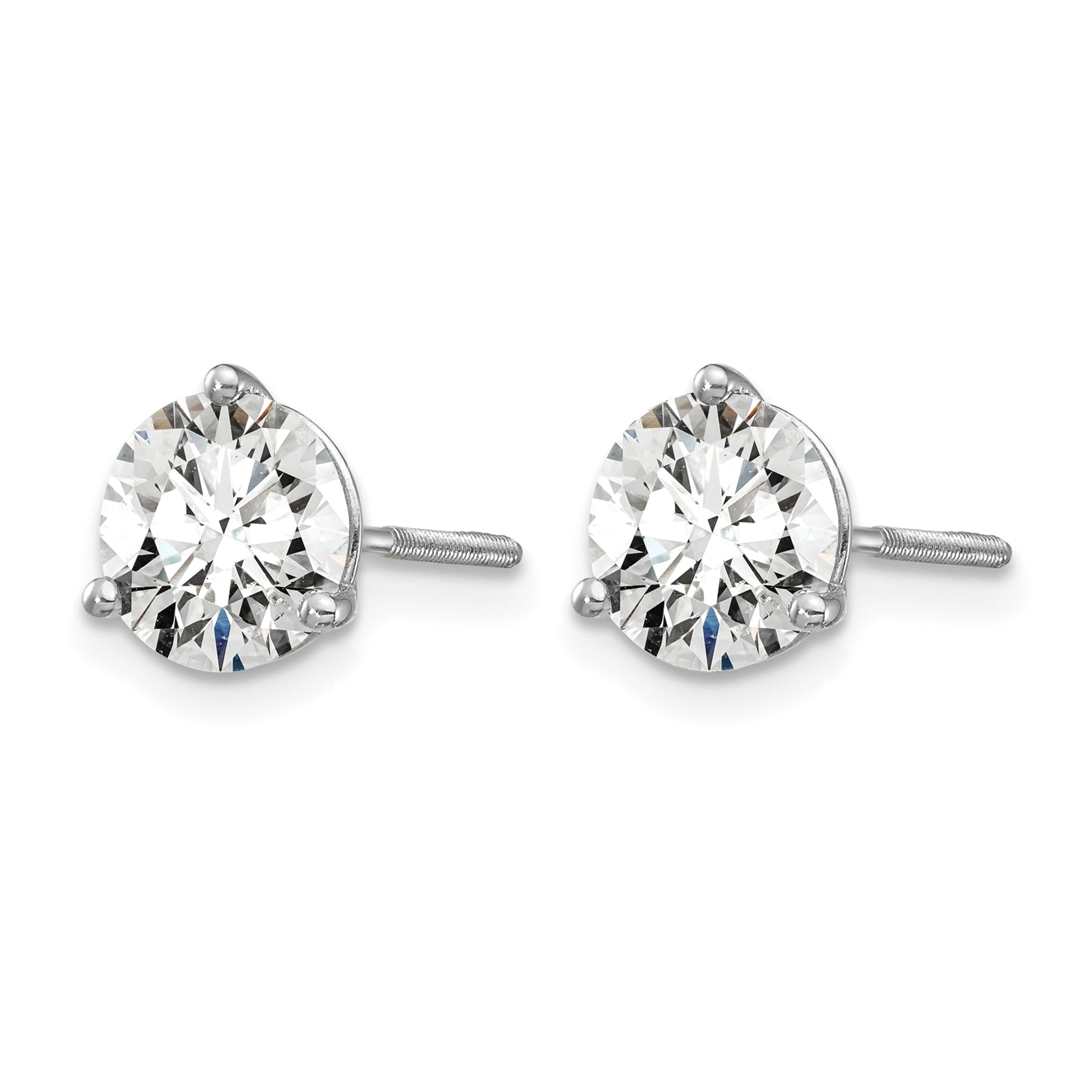 14K White Gold 2 1/2 ct Certified Lab-Created Diamond VS/SI+ G+, 3-Prong Screw-Back Stud Earrings