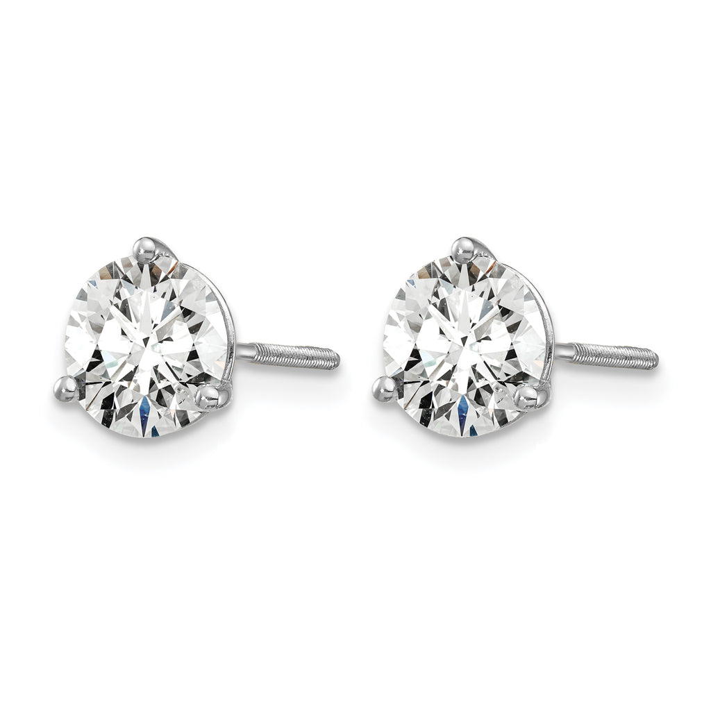 14K White Gold 2 ct Lab-Created Diamond VS+ F+, 3-Prong Screw-Back Stud Earrings