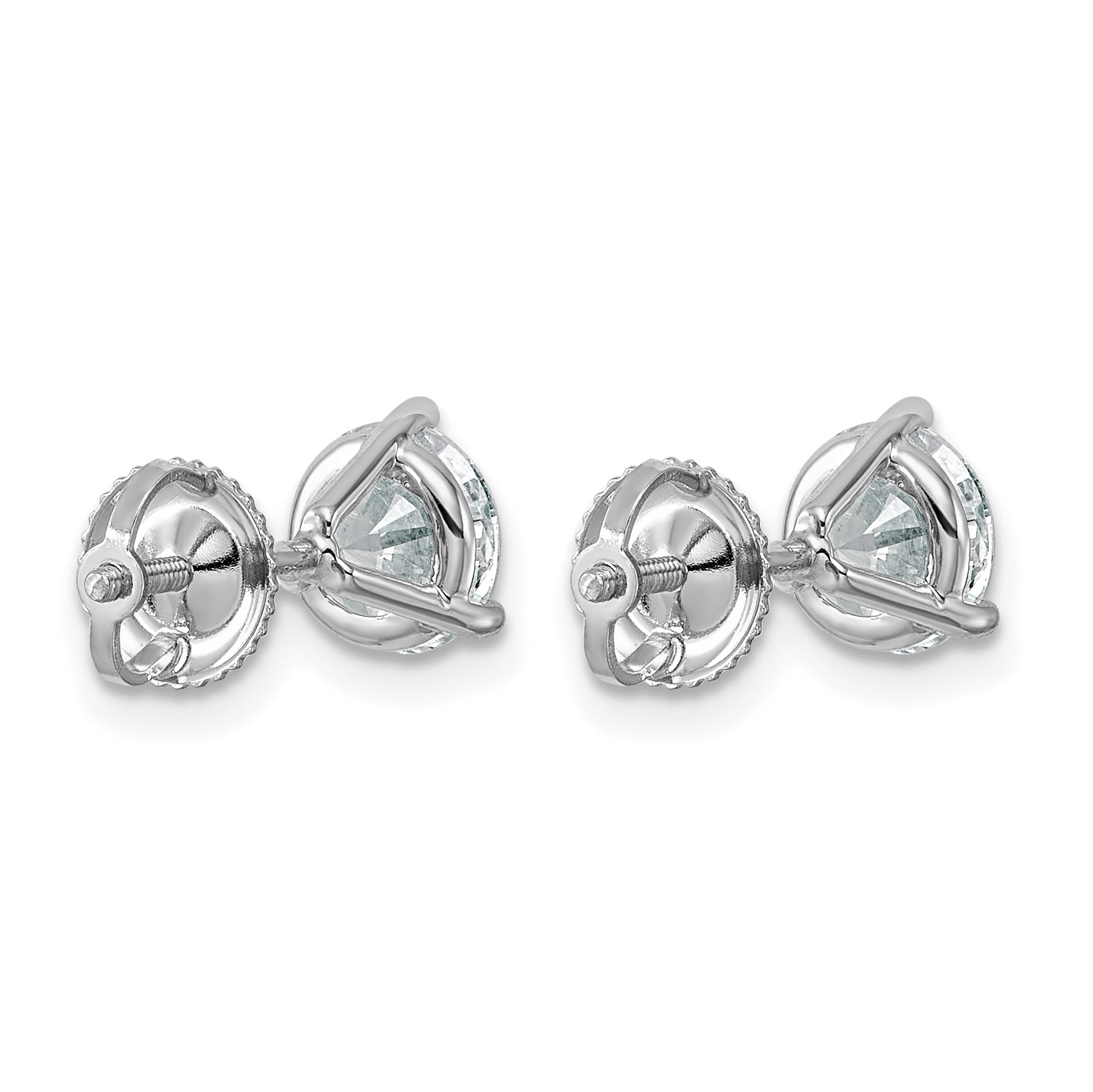 14K White Gold 2 1/2 ct Lab-Created Diamond VS+ F+, 3-Prong Screw-Back Stud Earrings