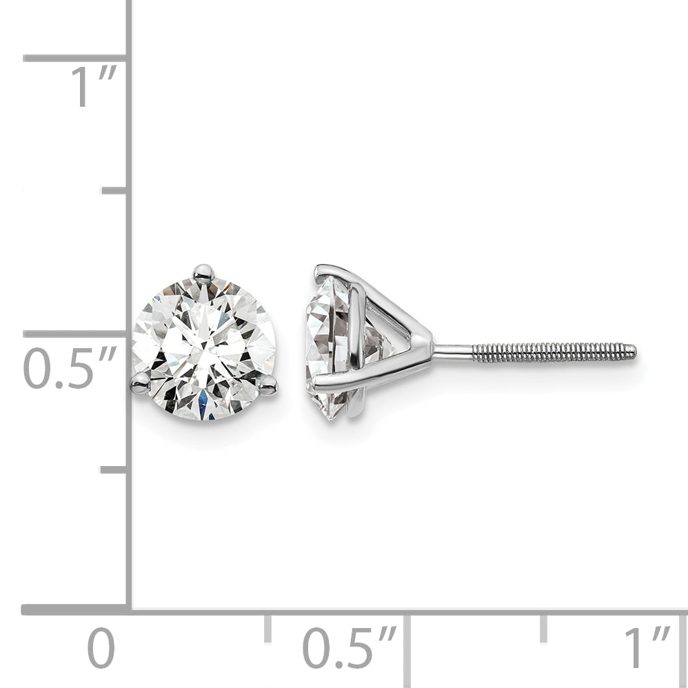 14K White Gold 2 ct Lab-Created Diamond VS/SI+ G+, 3-Prong Screw-Back Stud Earrings