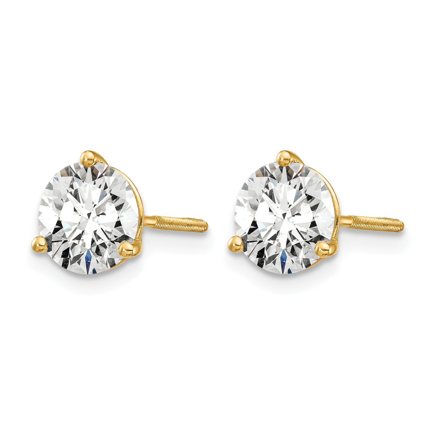 14K Yellow Gold 4 ct Certified Lab-Created Diamond VS/SI+ G+, 3-Prong Screw-Back Stud Earrings