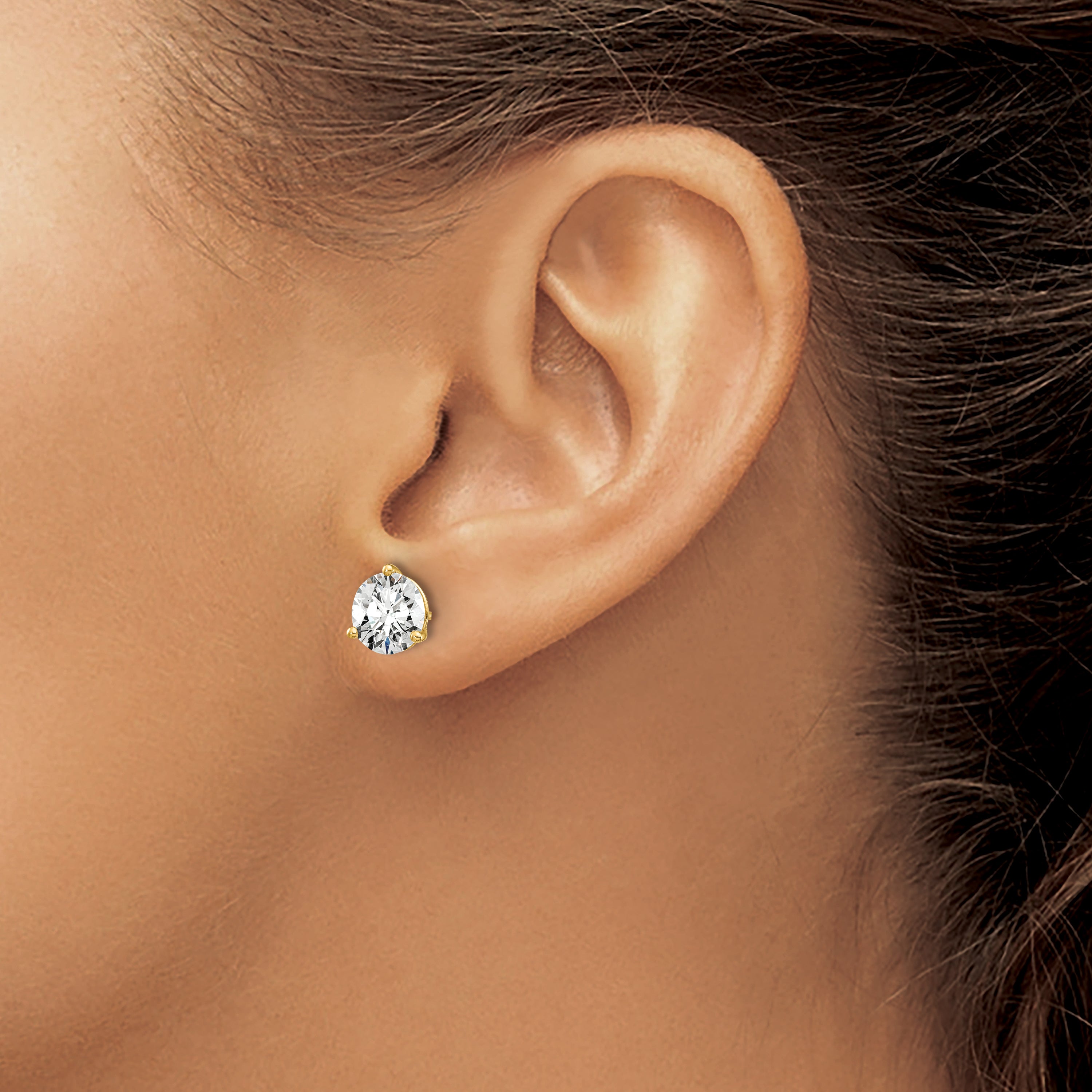 14K Yellow Gold 2 ct Certified Lab-Created Diamond VS/SI+ G+, 3-Prong Screw-Back Stud Earrings