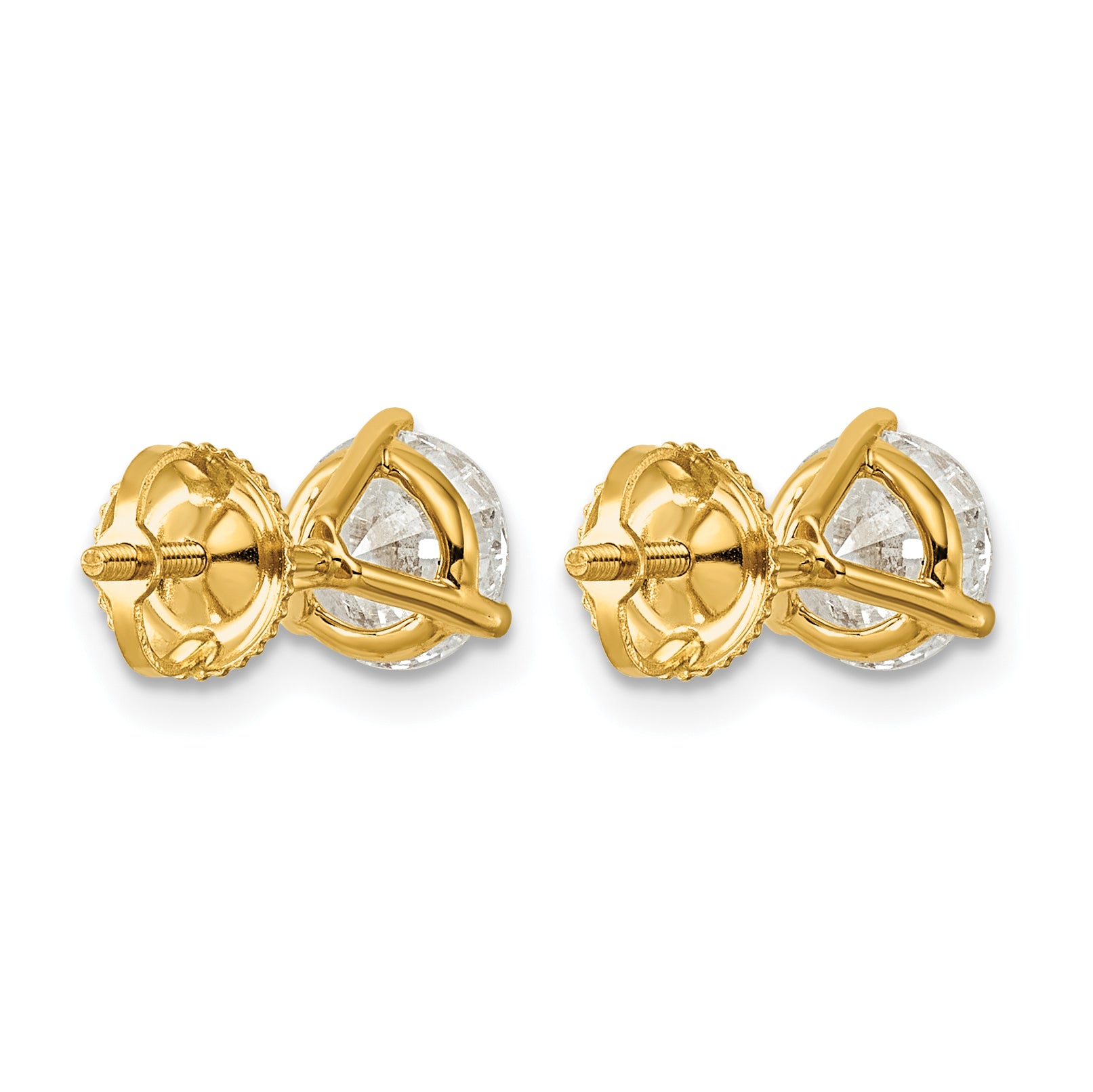 14K Yellow Gold 3 ct Certified Lab-Created Diamond VS+ F+, 3-Prong Screw-Back Stud Earrings