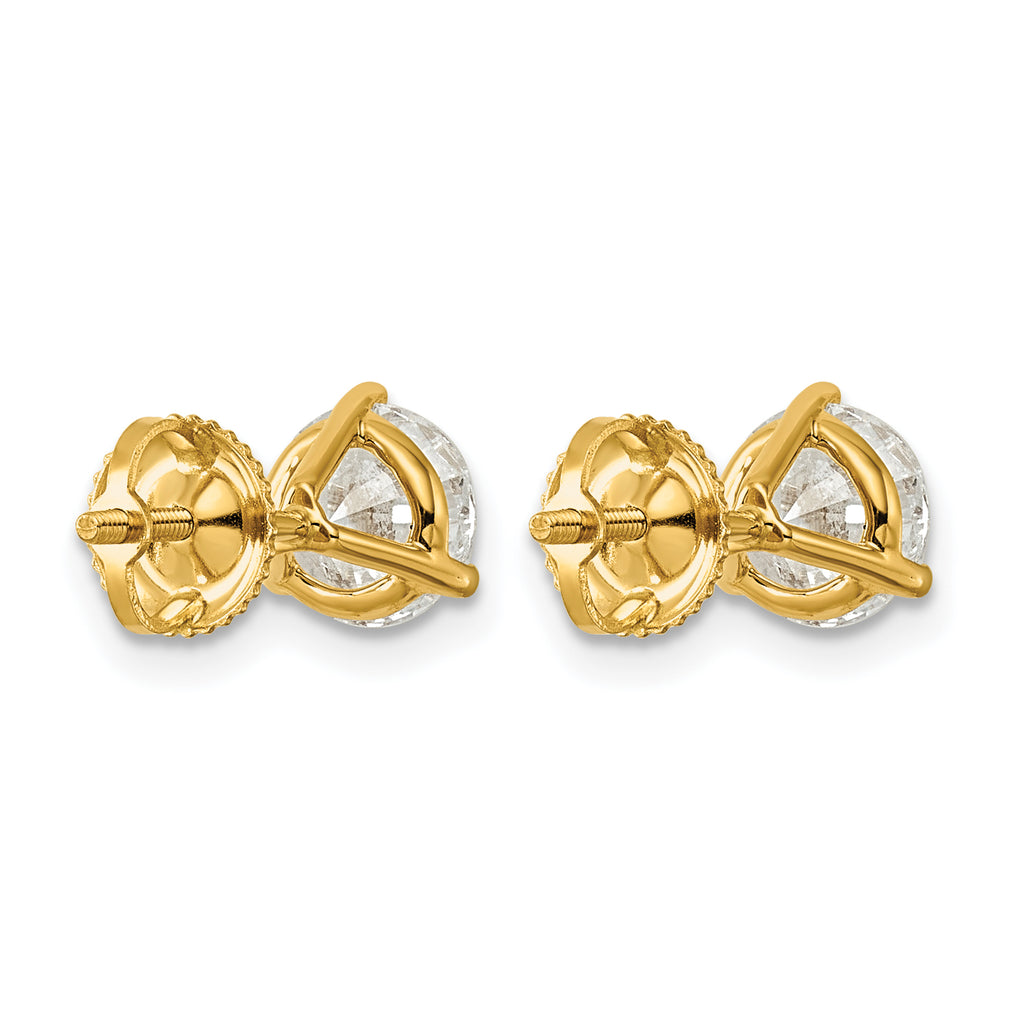 14K Yellow Gold 6 ct Certified Lab-Created Diamond VS+ F+, 3-Prong Screw-Back Stud Earrings