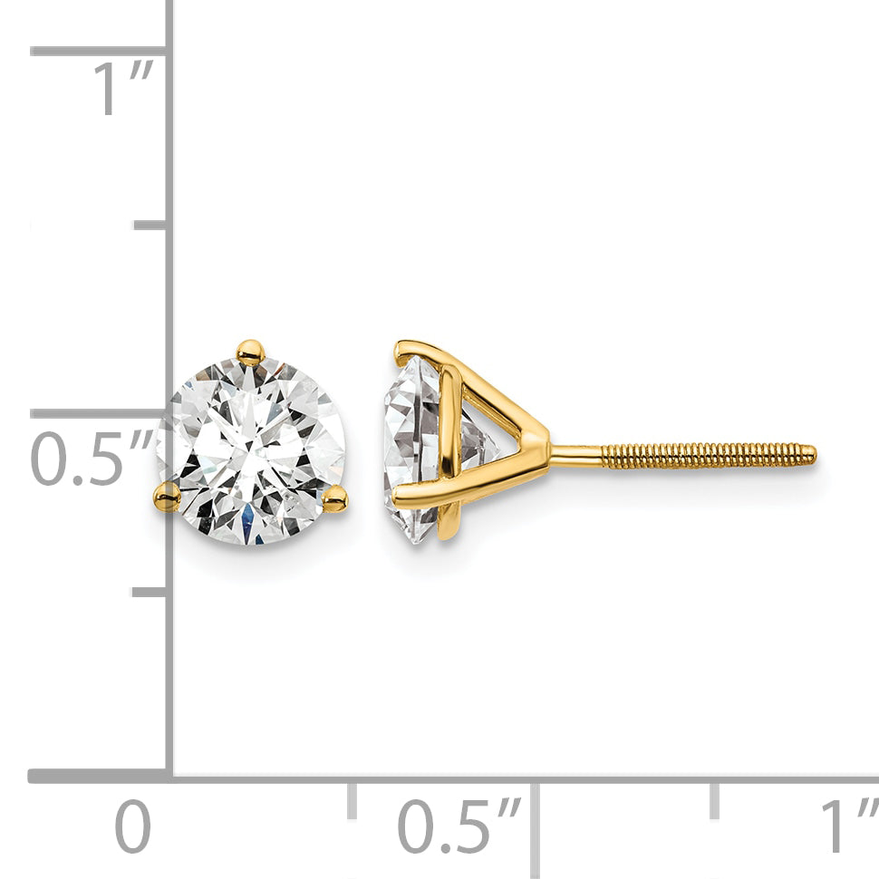 14K Yellow Gold 4 ct Lab-Created Diamond VS+ F+, 3-Prong Screw-Back Stud Earrings