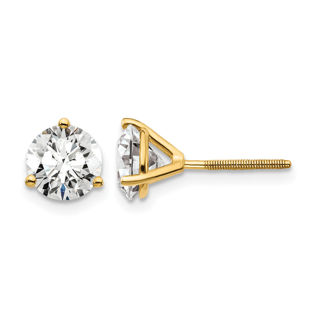 14K Yellow Gold 6 ct Certified Lab-Created Diamond VS/SI+ G+, 3-Prong Screw-Back Stud Earrings