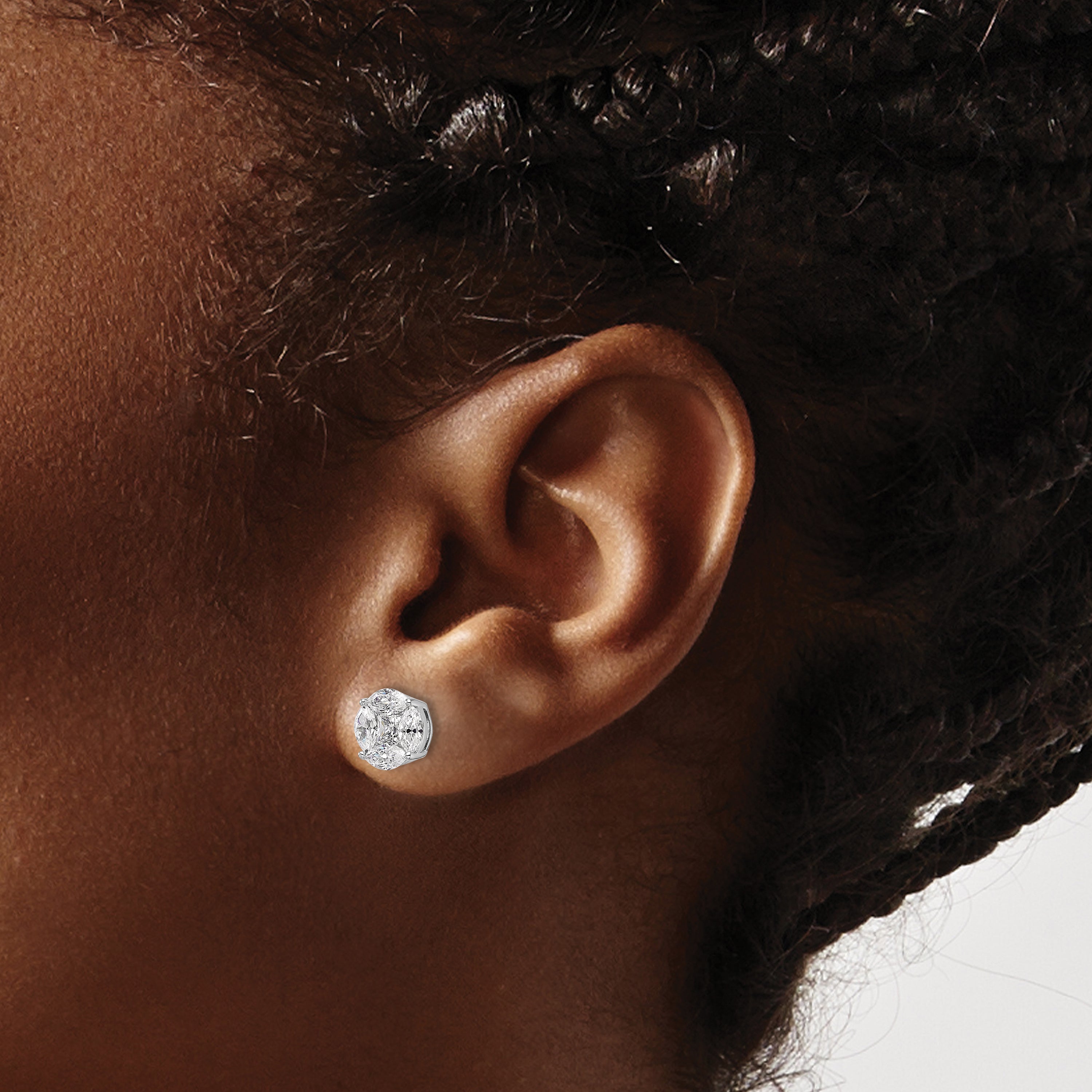 14k White Gold 1 carat Lab Grown Diamond VS/SI+ G+ Complete Round and Marquise Halo Post Earrings