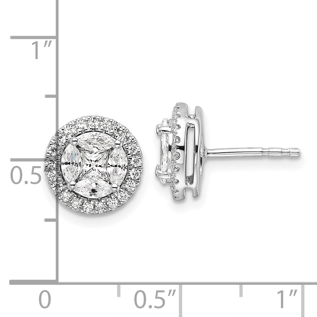 14k White Gold 1 carat Lab Grown Diamond VS/SI+ G+ Complete Round and Marquise Halo Post Earrings Secondary image