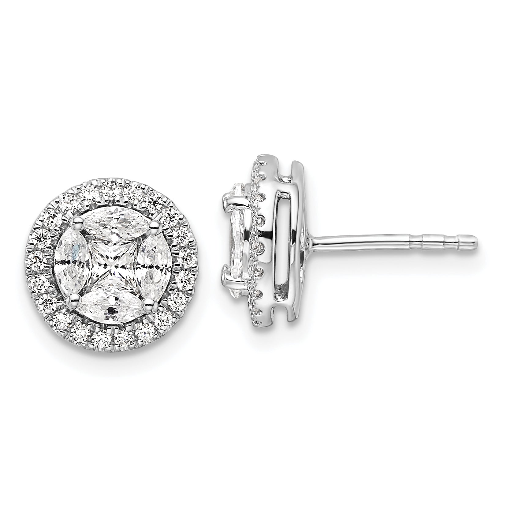 14k White Gold 1 carat Lab Grown Diamond VS/SI+ G+ Complete Round and Marquise Halo Post Earrings Main image