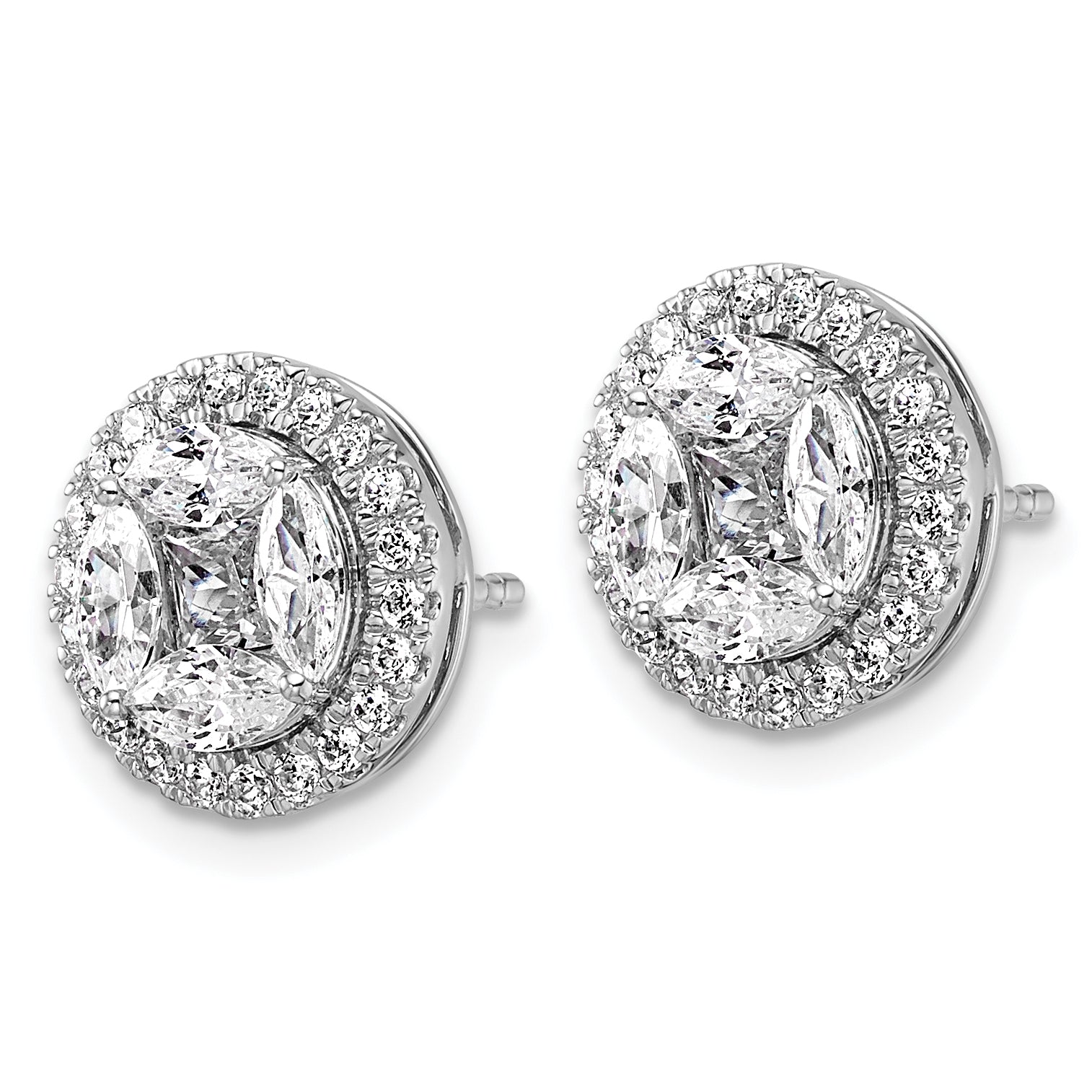 14k White Gold 1 1/2 carat Lab Grown Diamond VS/SI+ G+ Marquise Complete Halo Post Earrings