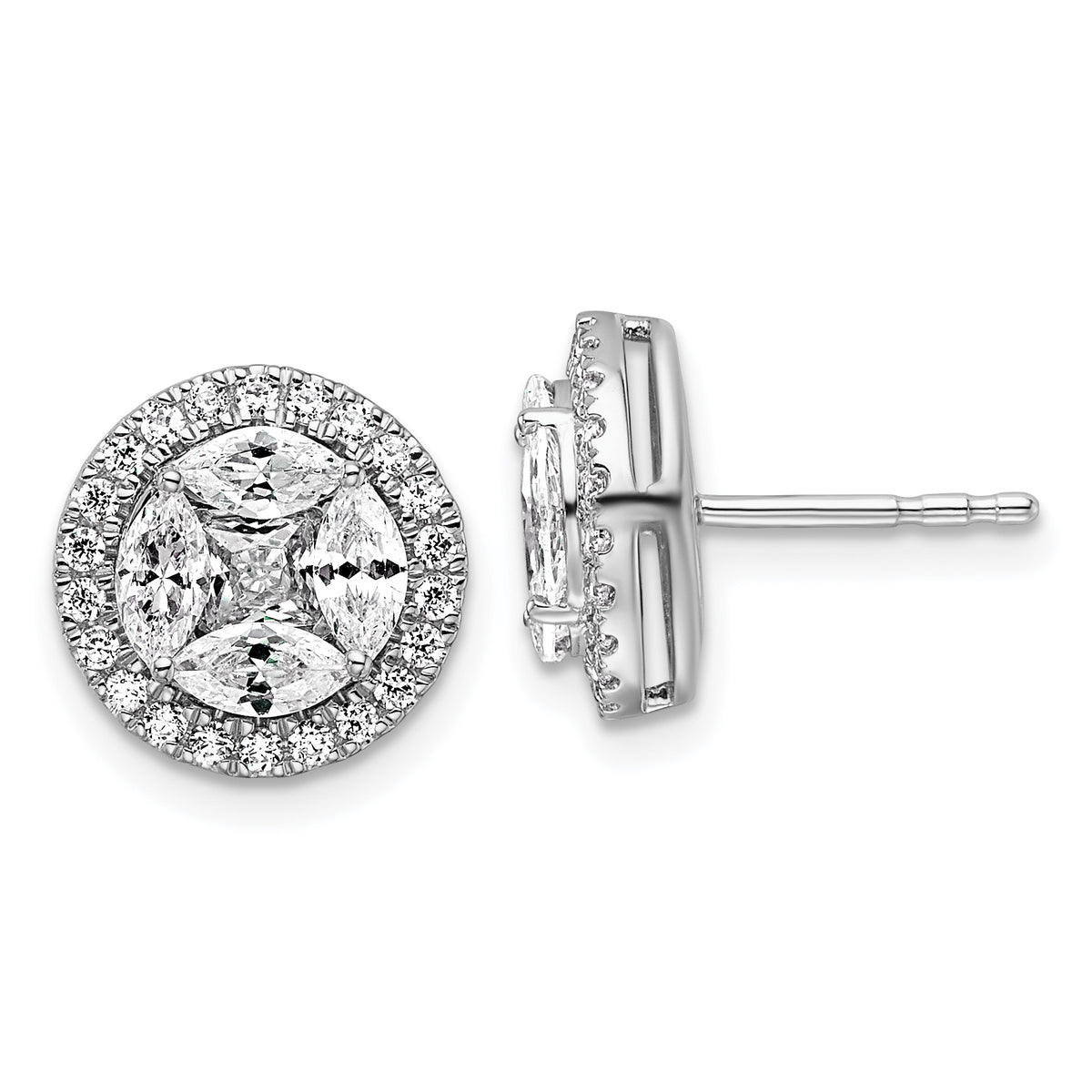 14k White Gold 1 1/2 carat Lab Grown Diamond VS/SI+ G+ Marquise Complete Halo Post Earrings