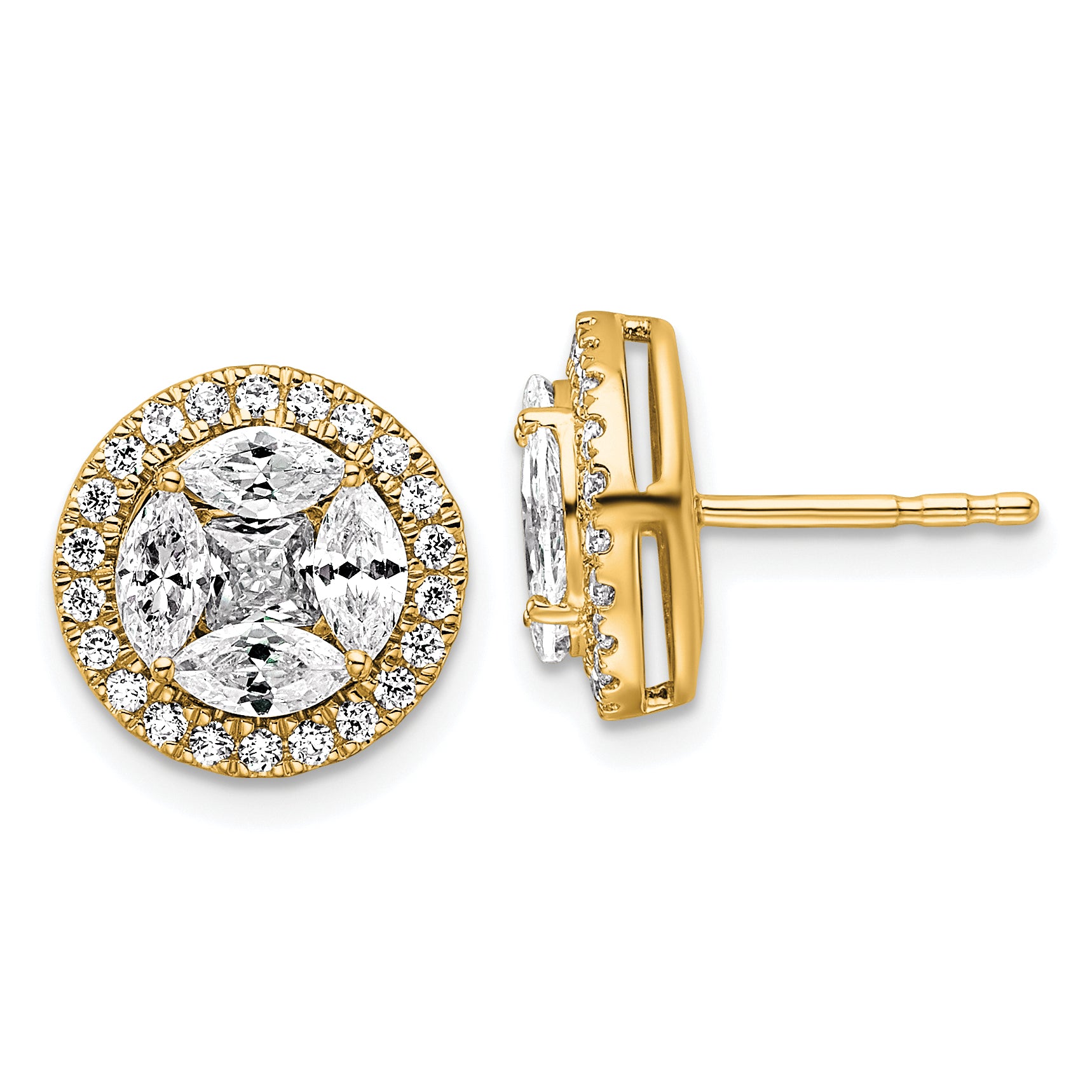 14k 1 1/2 carat Lab Grown Diamond VS+ F+ Marquise Complete Halo Post Earrings