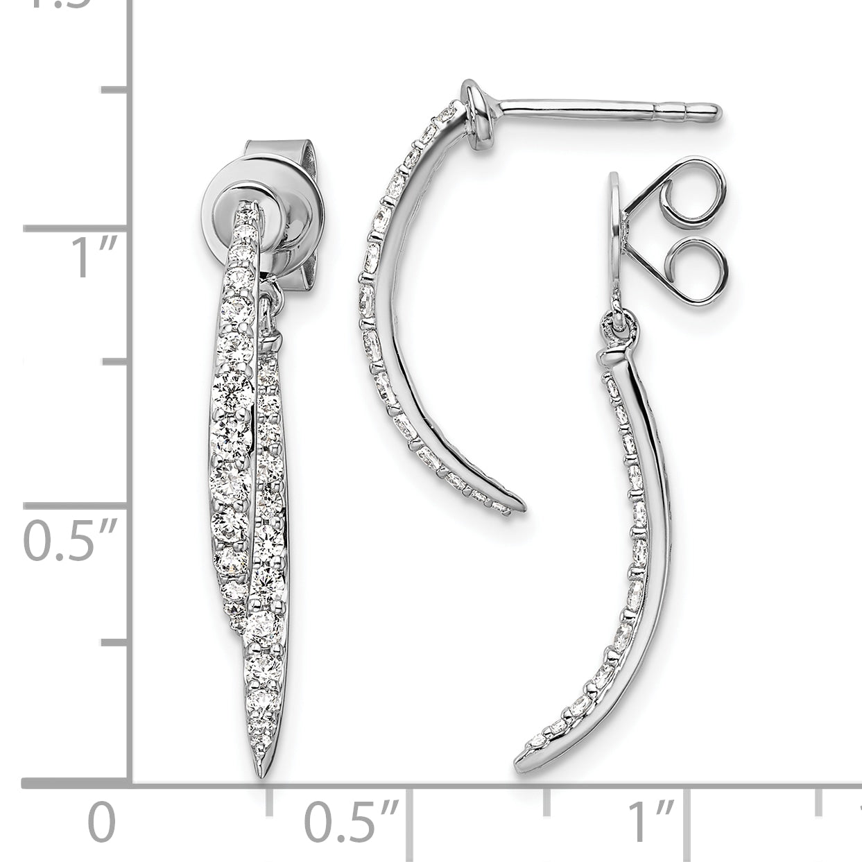 14k White Gold 5/8 carat Lab Grown Diamond VS/SI+ G+ Front and Back Dangle Post Earrings Secondary image