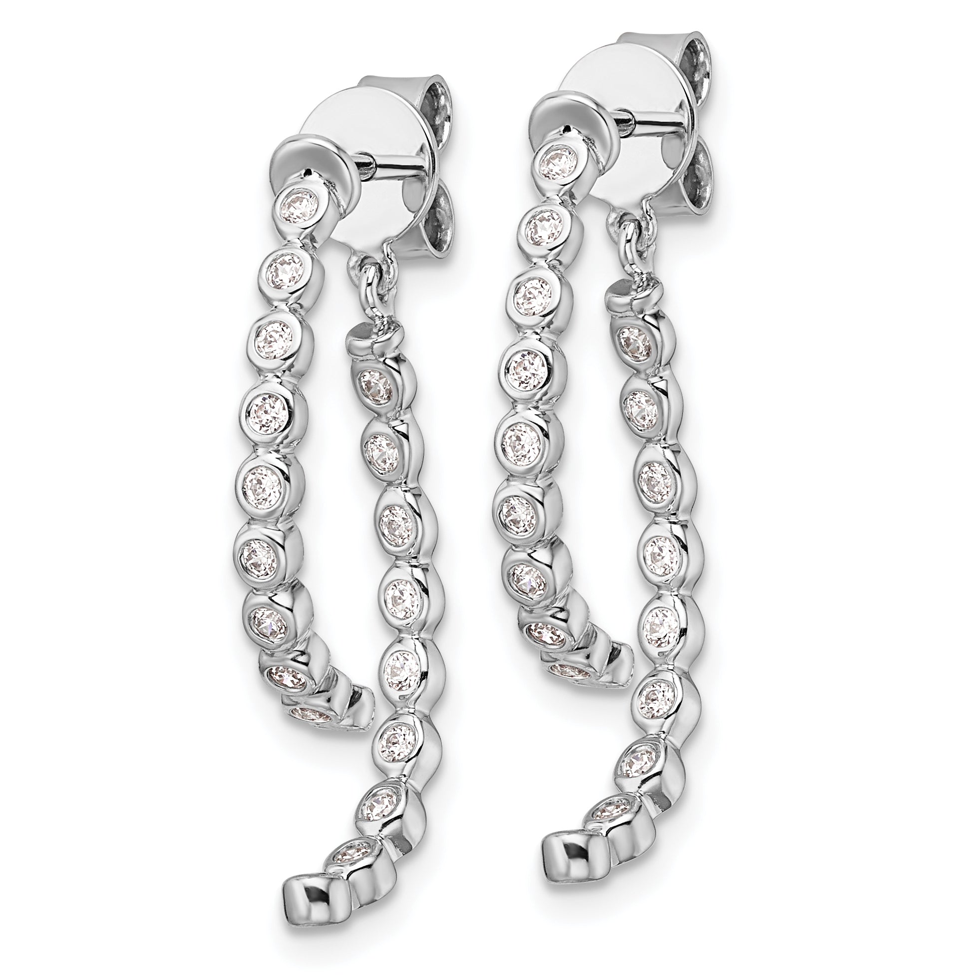 14K White Gold Polished Diamond Front and Back Dangle Earrings Secondary image