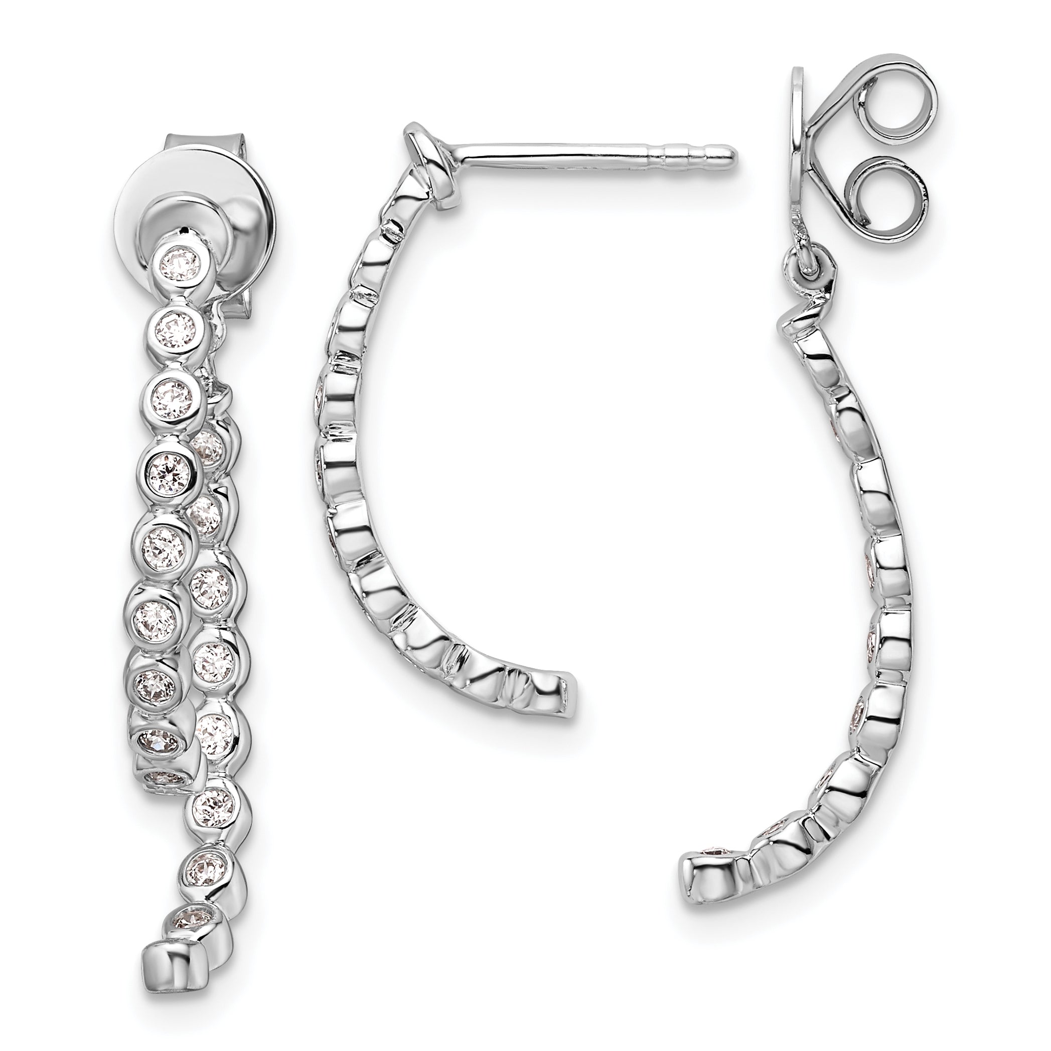 14K White Gold Polished Diamond Front and Back Dangle Earrings Main image