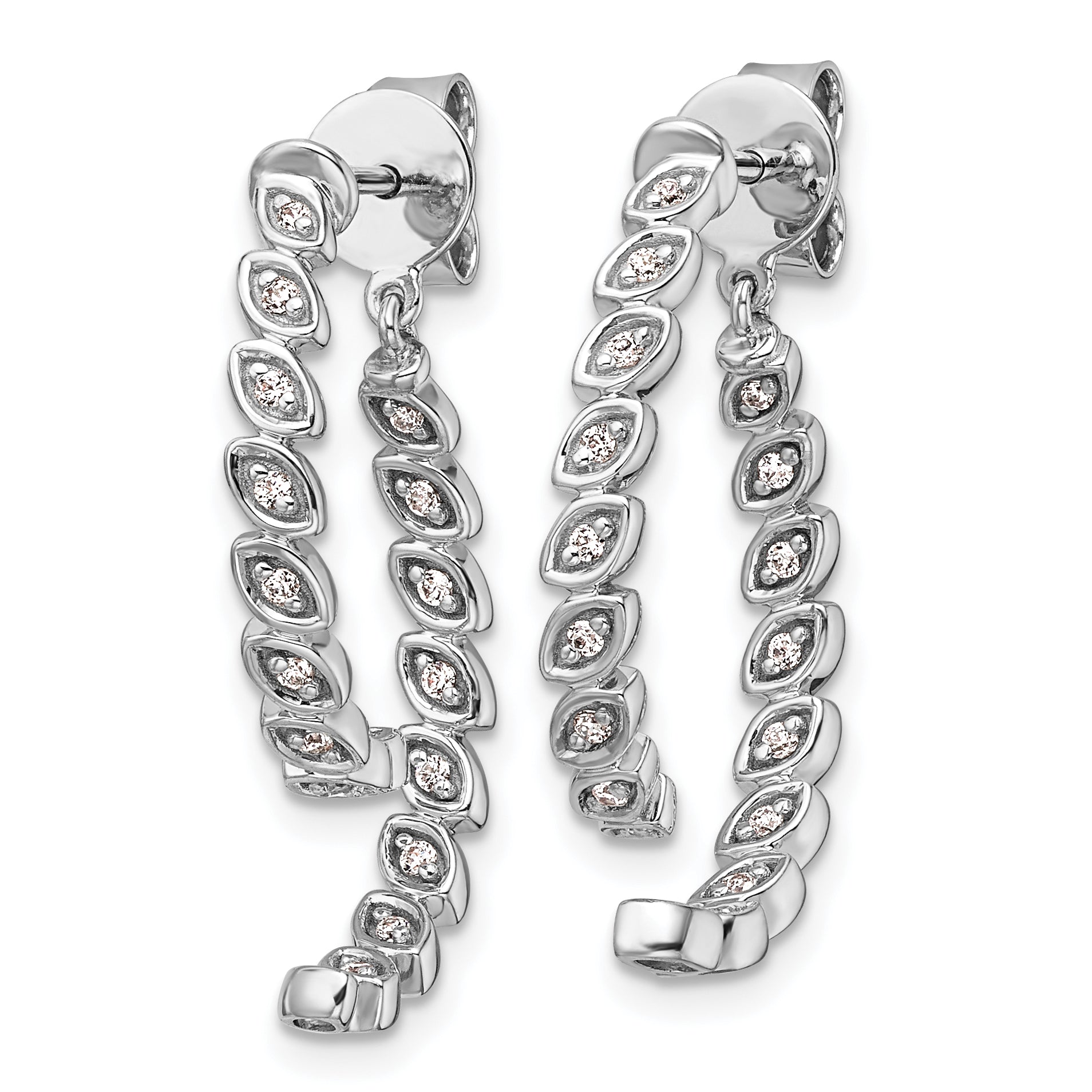 14K White Gold Polished Diamond Front and Back Dangle Earrings