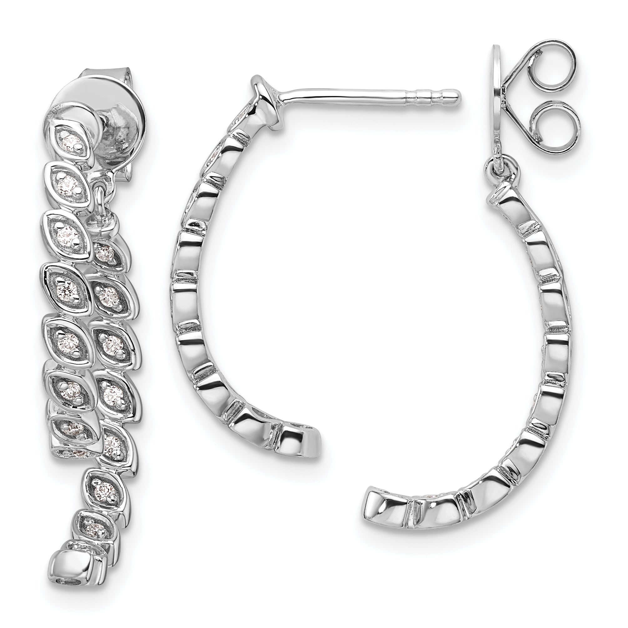 14K White Gold Polished Diamond Front and Back Dangle Earrings
