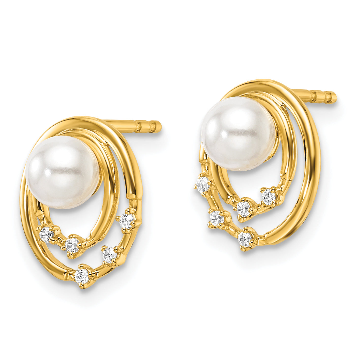 14K Polished 1/20 carat Diamond and White Freshwater Cultured Pearl Ovals Drop Post Earrings Secondary image