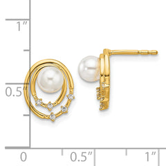 14K Polished 1/20 carat Diamond and White Freshwater Cultured Pearl Ovals Drop Post Earrings