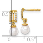 14K Polished 1/15 carat Diamond and White Freshwater Cultured Pearl Dangle Post Earrings