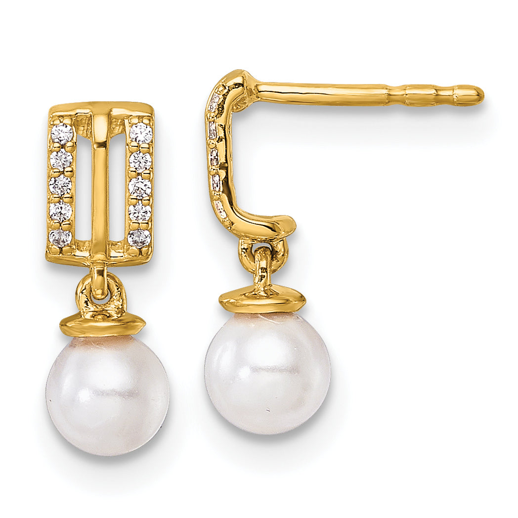 14K Polished 1/15 carat Diamond and White Freshwater Cultured Pearl Dangle Post Earrings Main image