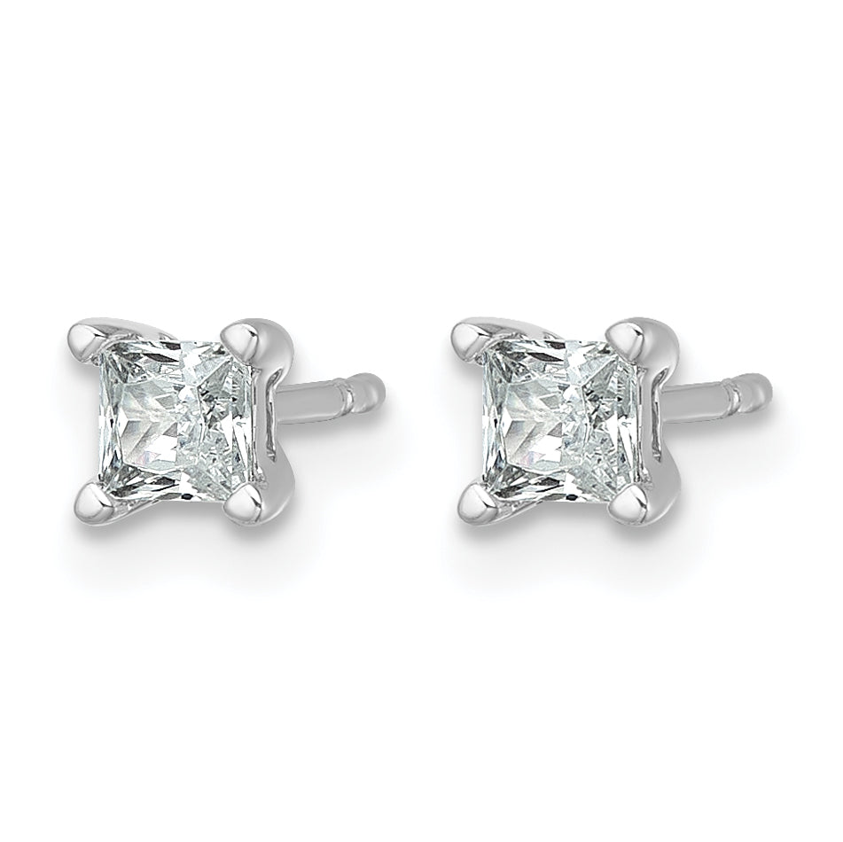 14k White Gold 1/2 carat Lab Grown Diamond VS/SI+ G+ Princess Complete Four Prong Stud Earrings Secondary image