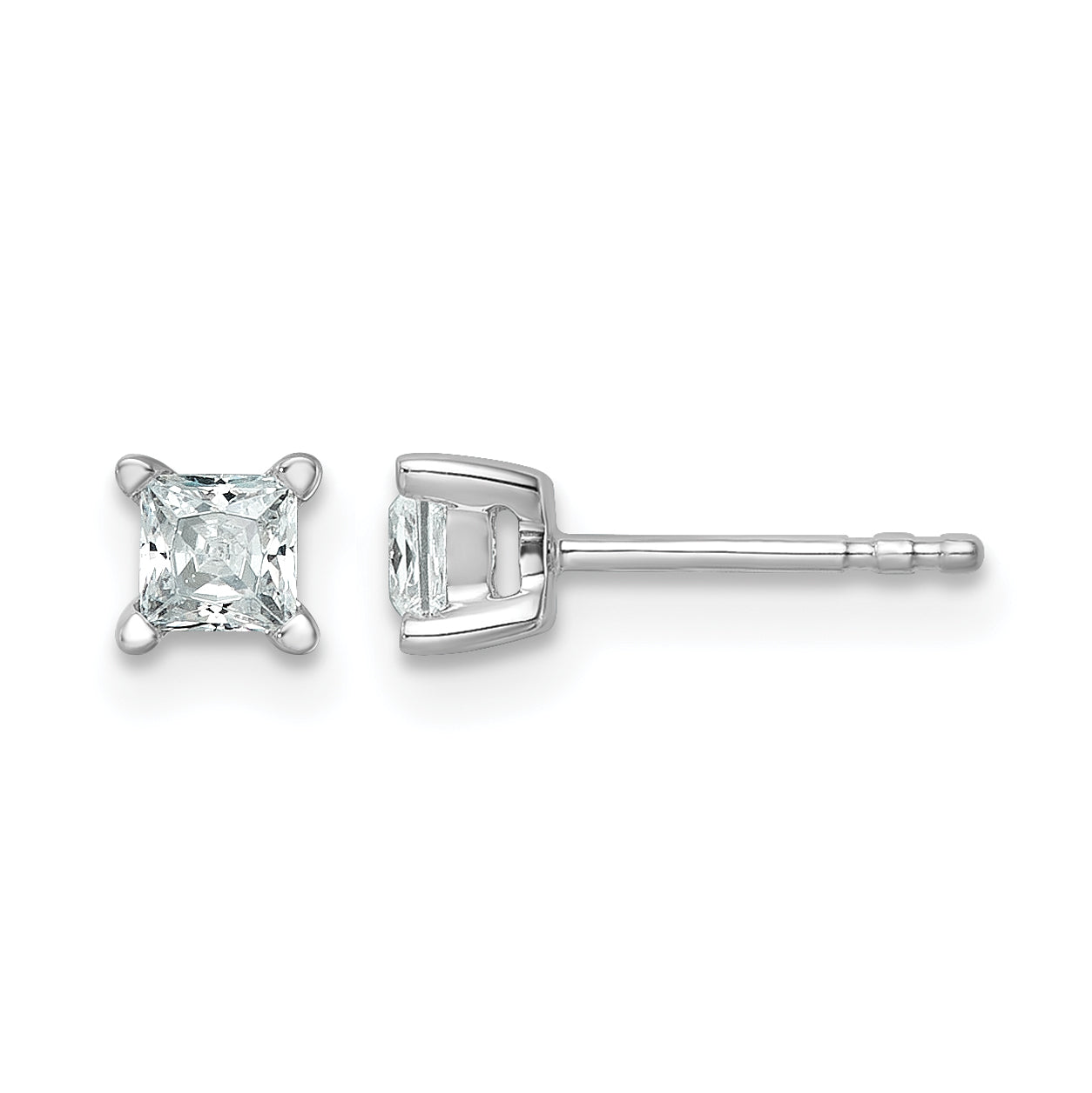 14k White Gold 1/2 carat Lab Grown Diamond VS/SI+ G+ Princess Complete Four Prong Stud Earrings Main image
