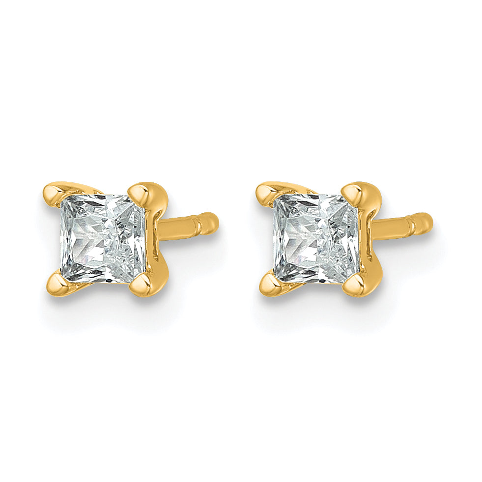 14K Yellow Gold 1/2 ct Lab-Created Diamond VS+ F+, Princess-Cut 4-Prong Stud Earrings