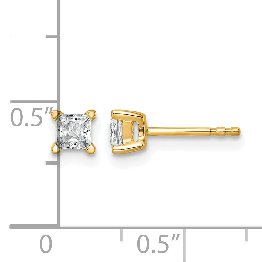 14K Yellow Gold 1/2 ct Lab-Created Diamond VS+ F+, Princess-Cut 4-Prong Stud Earrings