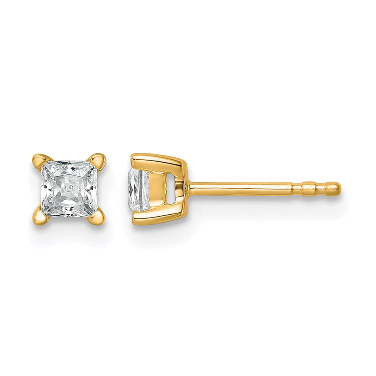 14K Yellow Gold 1/2 ct Certified Lab-Created Diamond VS+ F+, Princess-Cut 4-Prong Stud Earrings