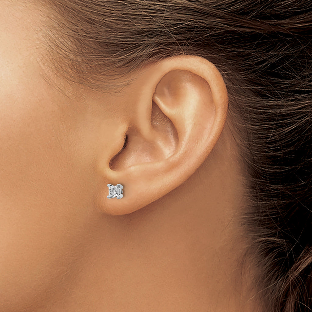 14K White Gold 5/8 ct Lab-Created Diamond VS+ F+, Princess-Cut 4-Prong Stud Earrings