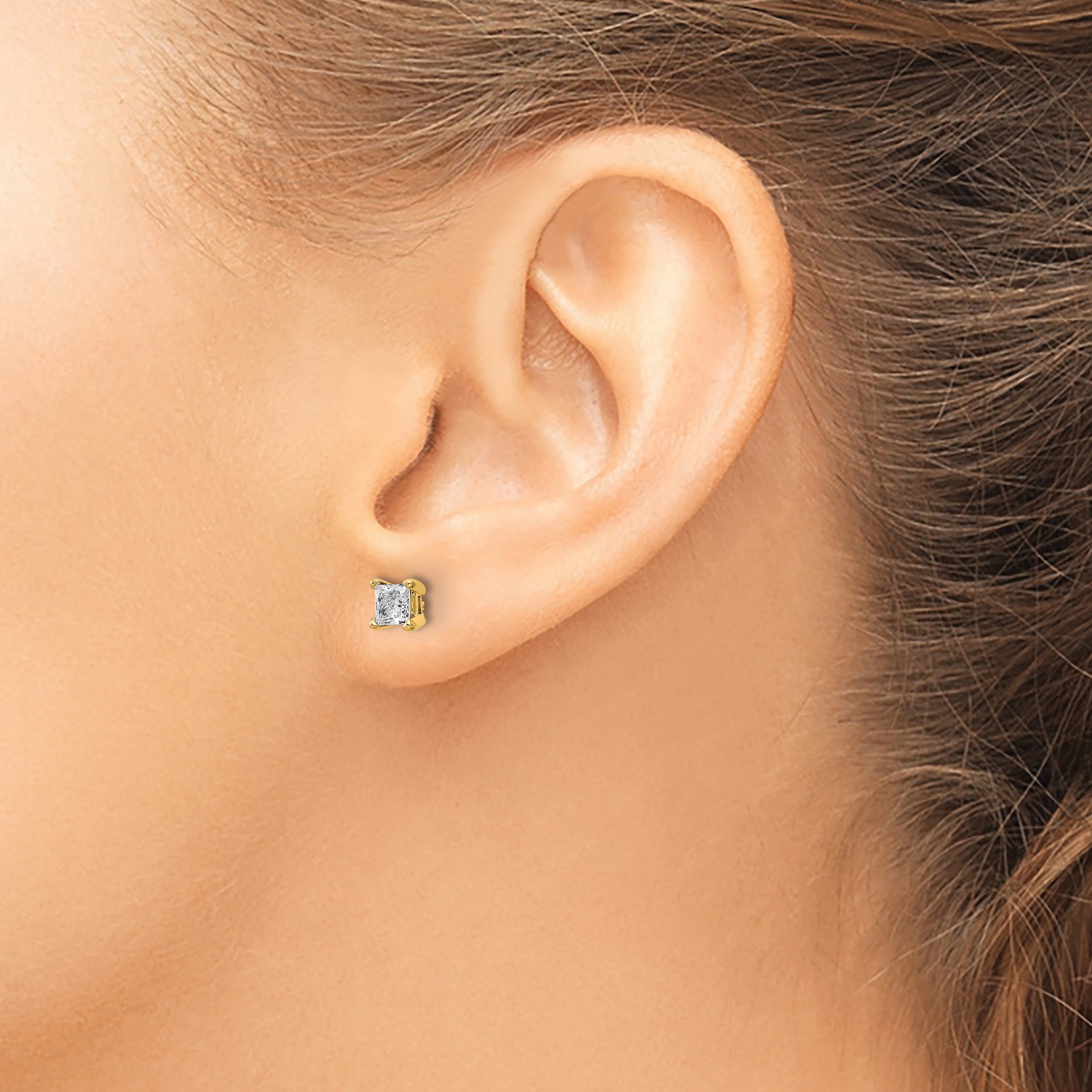 14K Yellow Gold 5/8 ct Lab-Created Diamond VS+ F+, Princess-Cut 4-Prong Stud Earrings