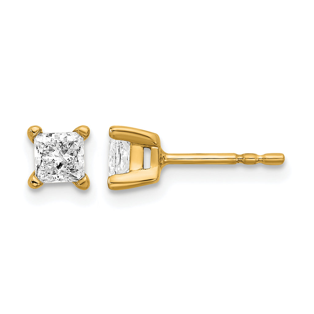 14K Yellow Gold 5/8 ct Certified Lab-Created Diamond VS/SI+ G+, Princess-Cut 4-Prong Stud Earrings