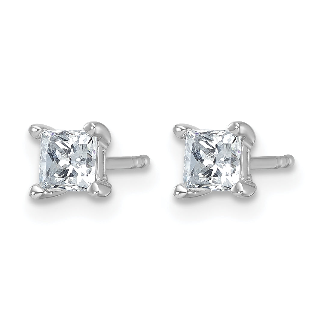 14k White Gold 3/4 carat Lab Grown Diamond VS/SI+ G+ Princess Complete Four Prong Stud Earrings Secondary image