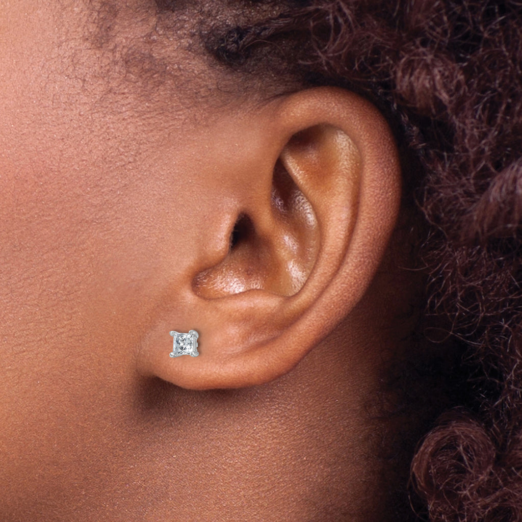 14K White Gold 3/4 ct Certified Lab-Created Diamond VS+ F+, Princess-Cut 4-Prong Stud Earrings