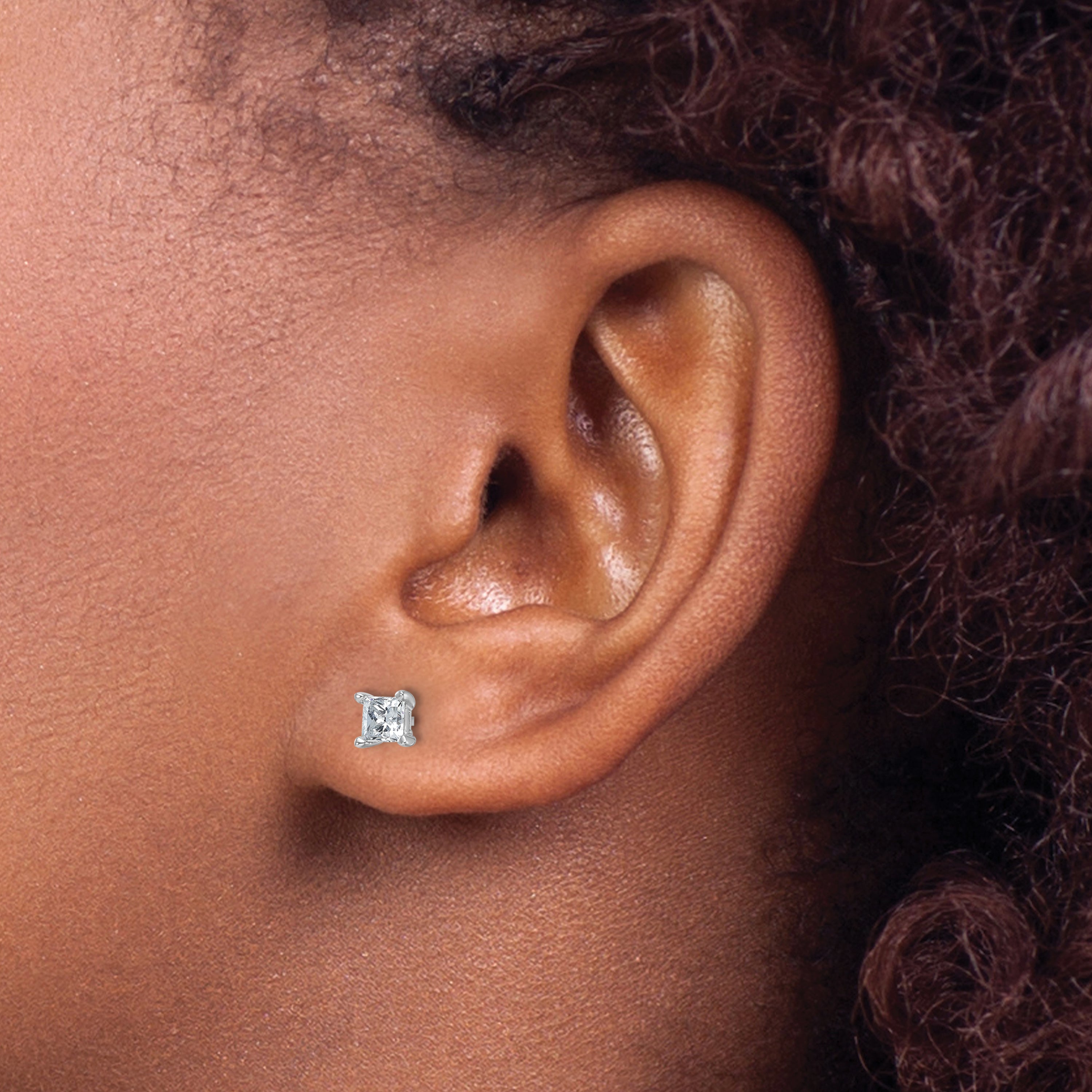 14k White Gold 3/4 carat Lab Grown Diamond VS/SI+ G+ Princess Complete Four Prong Stud Earrings
