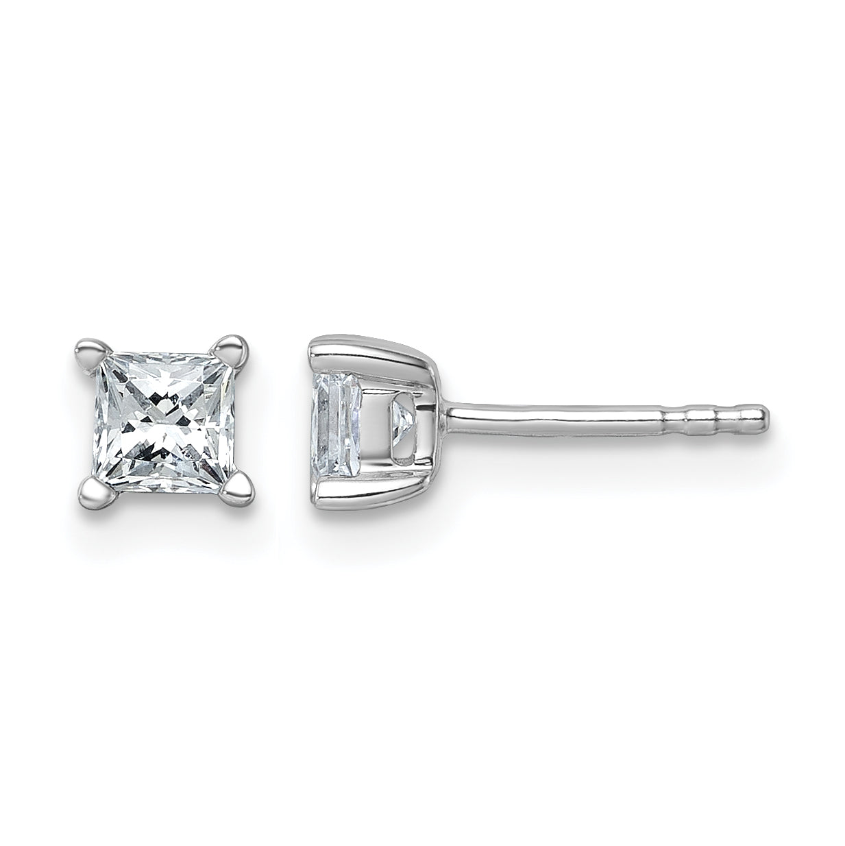 14k White Gold 3/4 carat Lab Grown Diamond VS/SI+ G+ Princess Complete Four Prong Stud Earrings Main image