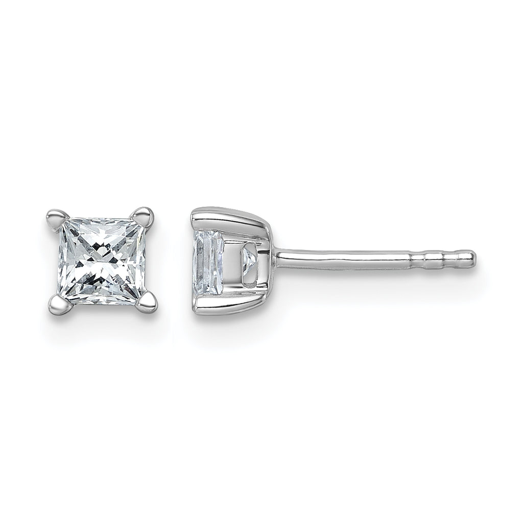 14K White Gold 3/4 ct Lab-Created Diamond VS+ F+, Princess-Cut 4-Prong Stud Earrings