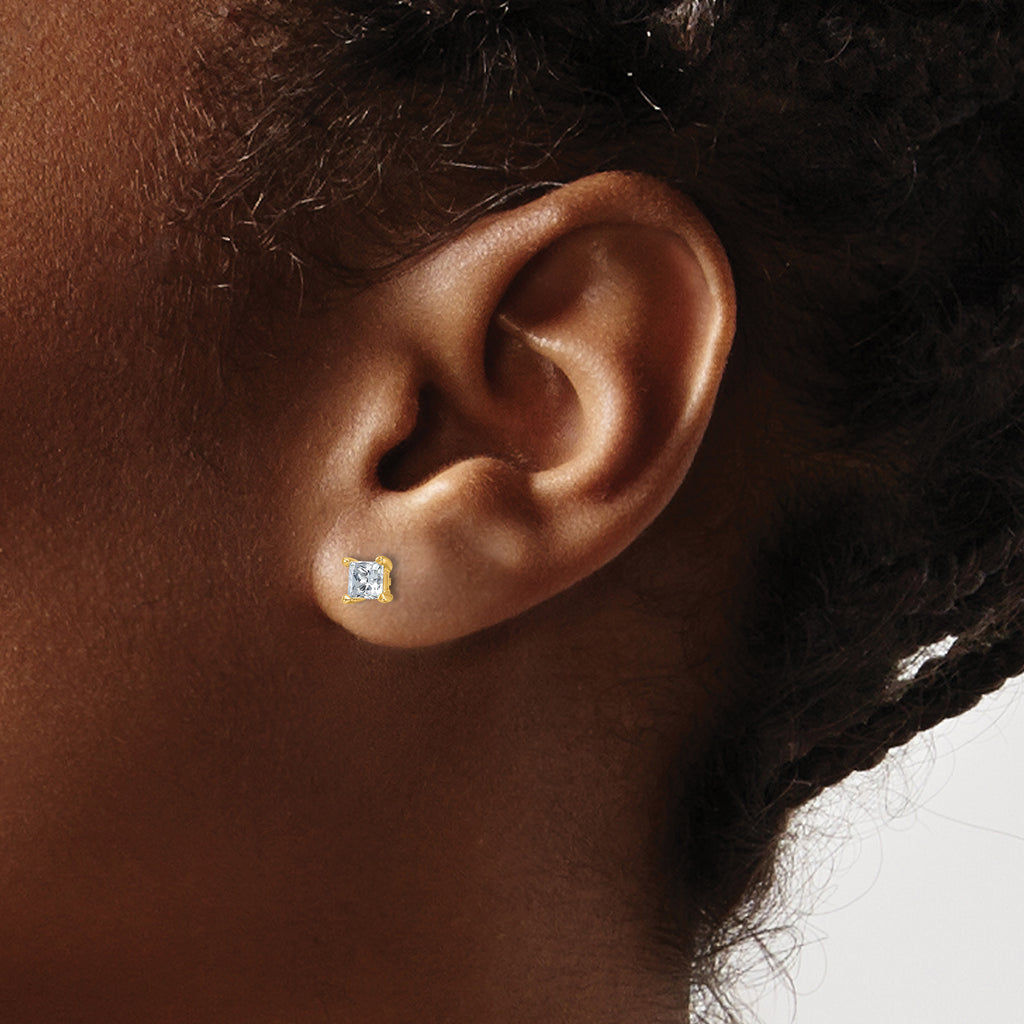 14K Yellow Gold 3/4 ct Lab-Created Diamond VS/SI+ G+, Princess-Cut 4-Prong Stud Earrings