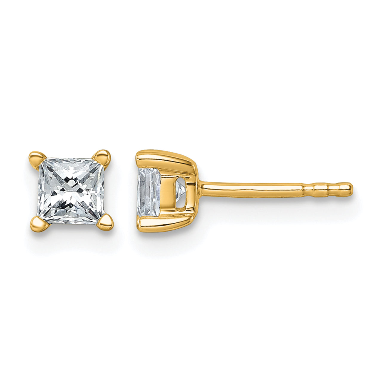 14K Yellow Gold 3/4 ct Lab-Created Diamond VS+ F+, Princess-Cut 4-Prong Stud Earrings Main image