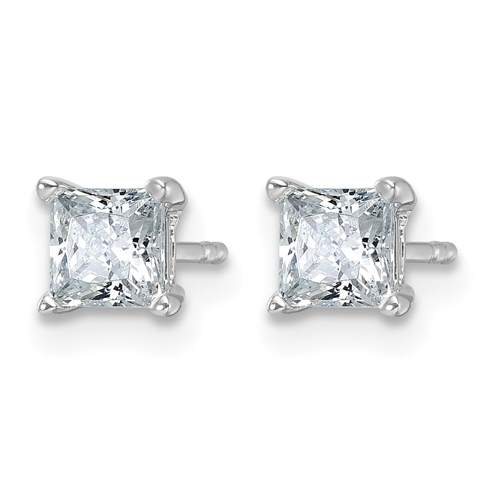 14K White Gold 1 ct Lab-Created Diamond VS+ F+, Princess-Cut 4-Prong Stud Earrings
