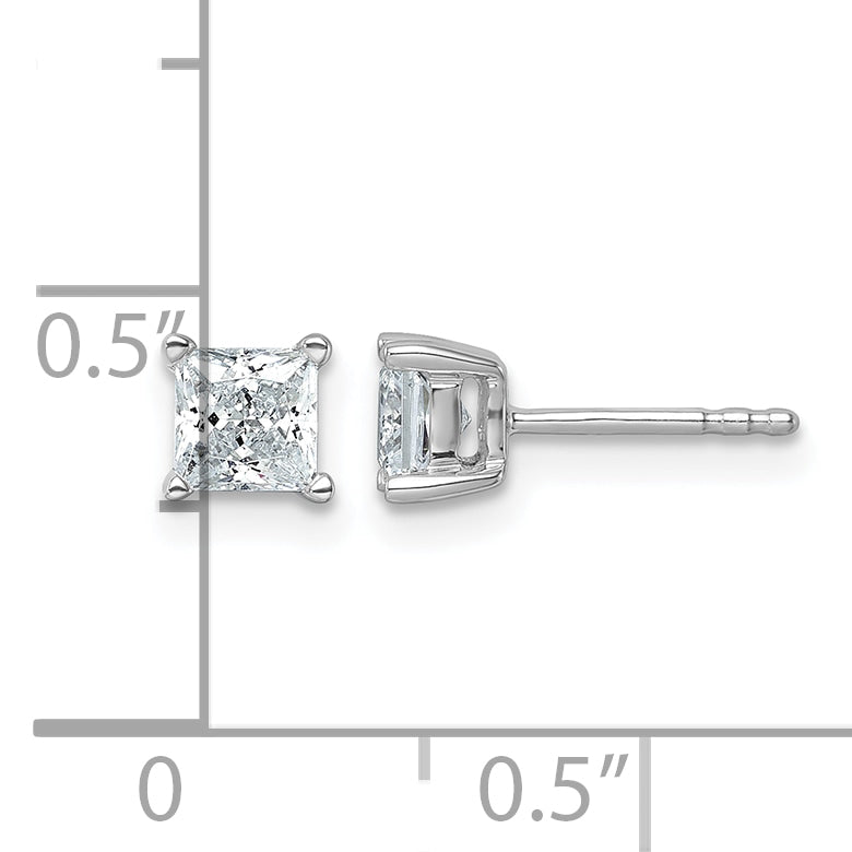 14K White Gold 1 ct Certified Lab-Created Diamond VS/SI+ G+, Princess-Cut 4-Prong Stud Earrings