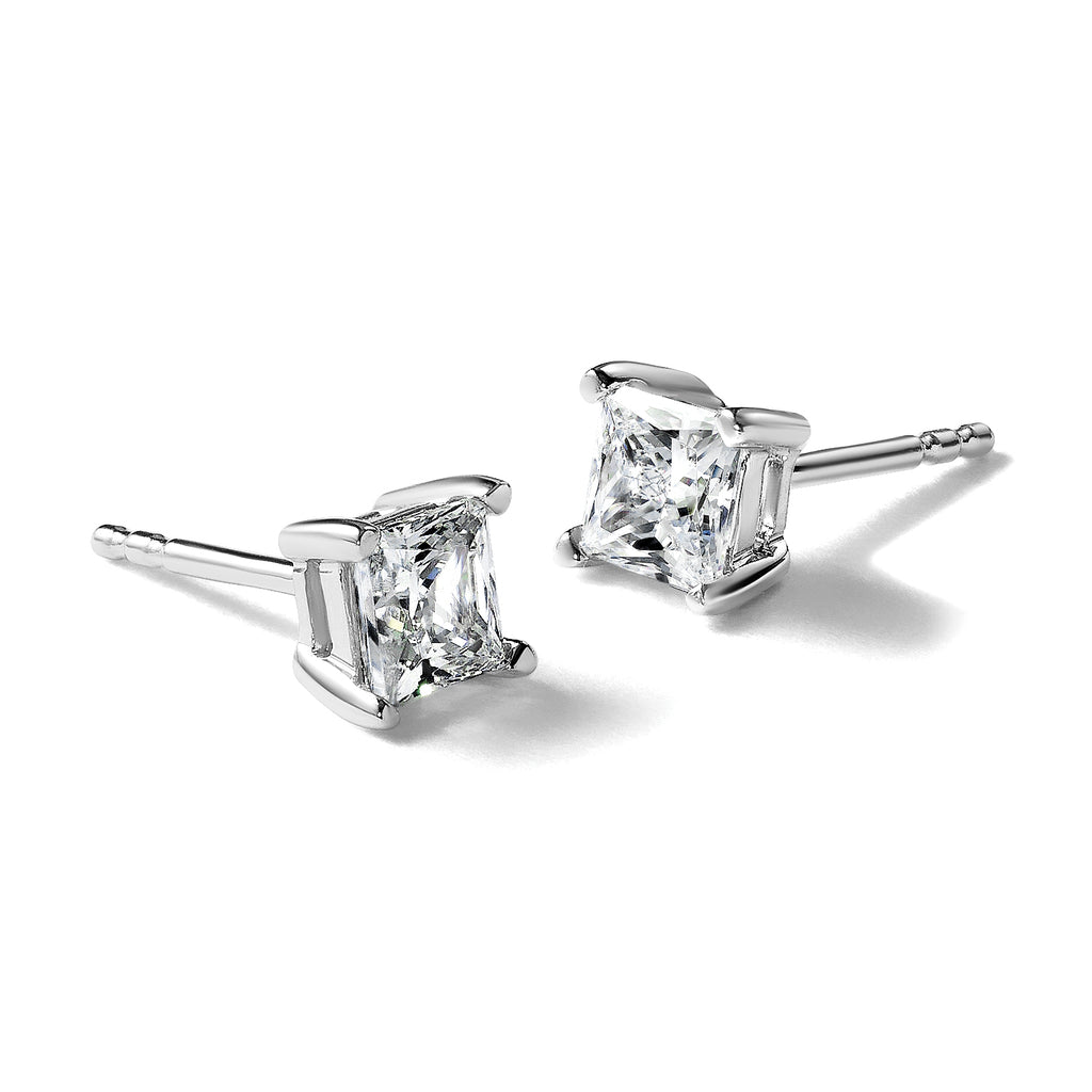 14K White Gold 1 ct Lab-Created Diamond VS+ F+, Princess-Cut 4-Prong Stud Earrings