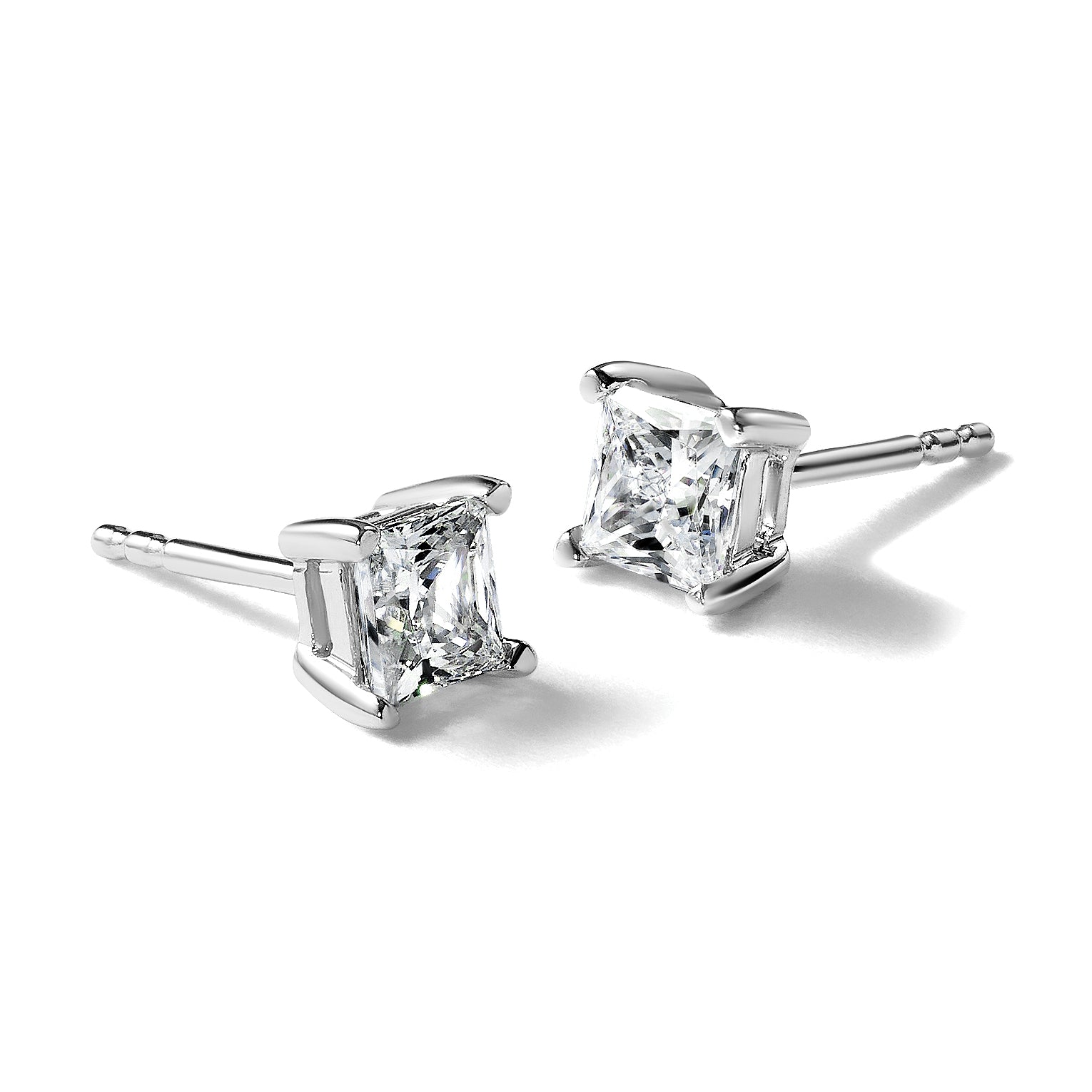 14K White Gold 1 ct Lab-Created Diamond VS+ F+, Princess-Cut 4-Prong Stud Earrings