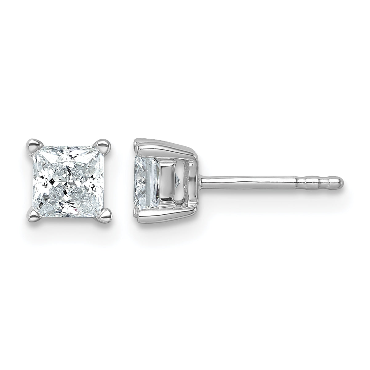 14k White Gold 1 carat Lab Grown Diamond VS/SI+ G+ Princess Complete Four Prong Stud Earrings Main image