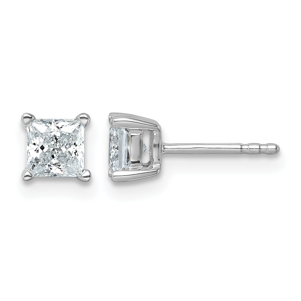 14k White Gold 1 carat Lab Grown Diamond VS/SI+ G+ Princess Complete Four Prong Stud Earrings