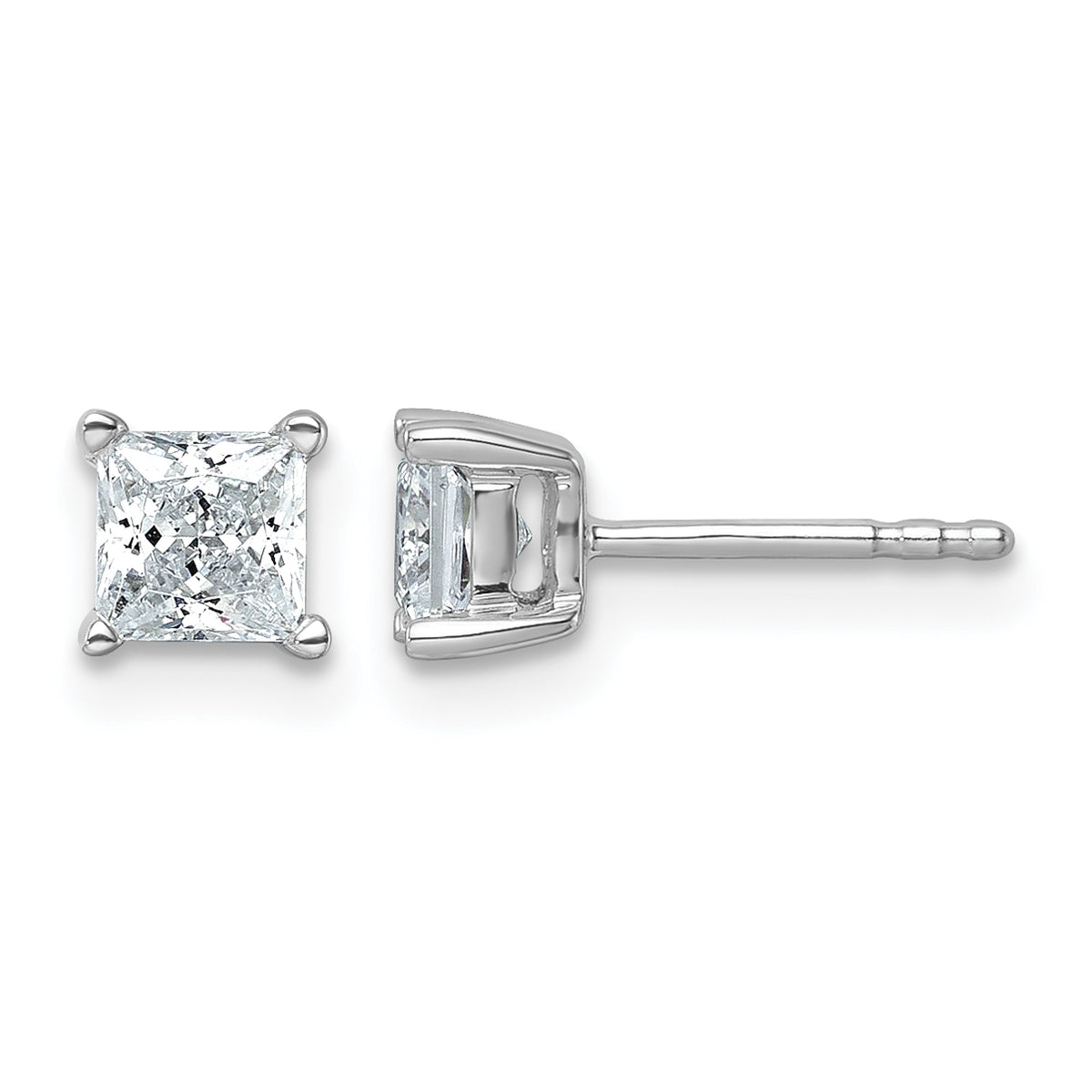 14k White Gold 1 carat Lab Grown Diamond VS/SI+ G+ Princess Complete Four Prong Stud Earrings