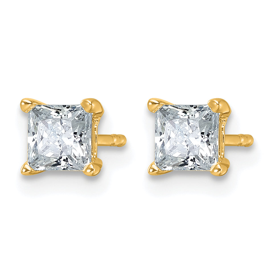 14K Yellow Gold 1 ct Lab-Created Diamond VS/SI+ G+, Princess-Cut 4-Prong Stud Earrings Secondary image