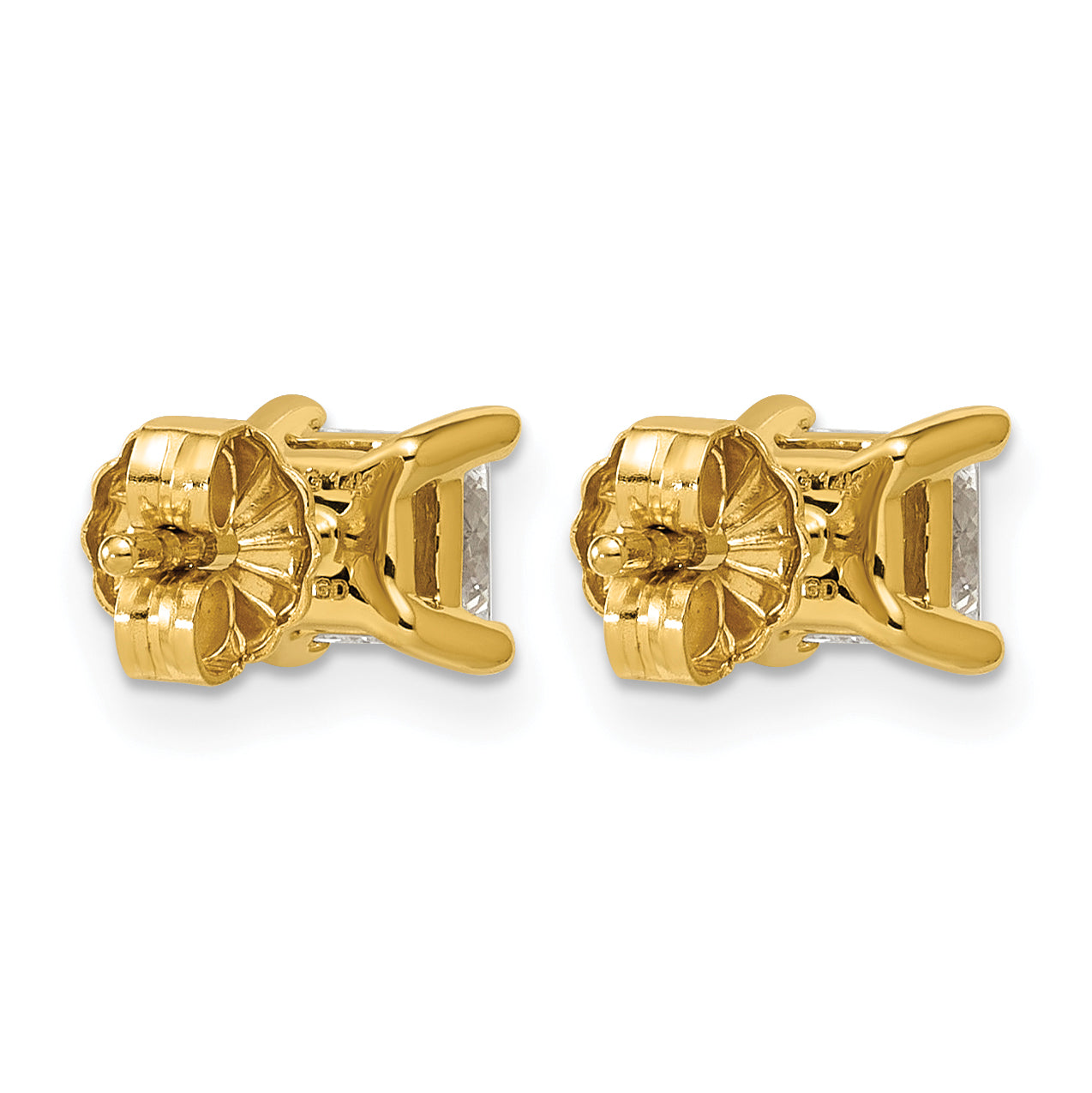 14K Yellow Gold 1 ct Certified Lab-Created Diamond VS/SI+ G+, Princess-Cut 4-Prong Stud Earrings