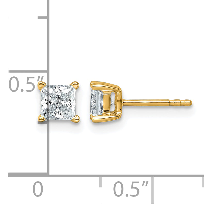 14K Yellow Gold 1 ct Certified Lab-Created Diamond VS+ F+, Princess-Cut 4-Prong Stud Earrings